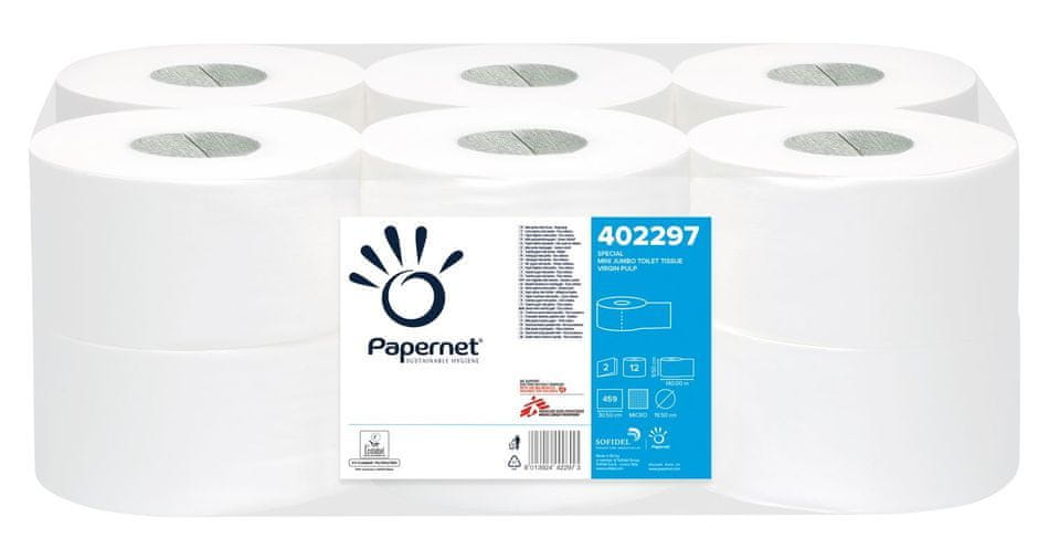 Papernet toaletný papier Mini Jumbo 190 mm, 2 vrstvy, celulóza, návin 140 m - 12 ks